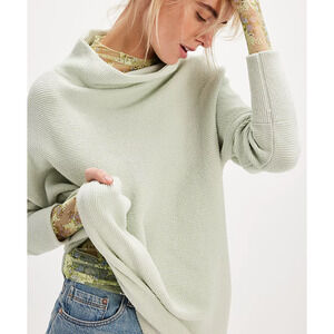 Free People Ottoman Slouchy Tunic Green Oversize Ribbed Size XSmall Funnel Neck